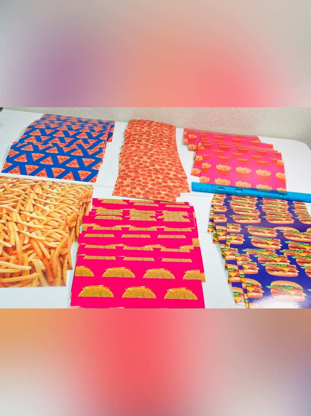 60 (10 ea x 6 Patterns) Fast Food Theme Post Cards 4” x 6” Shiny Front Matte Bac